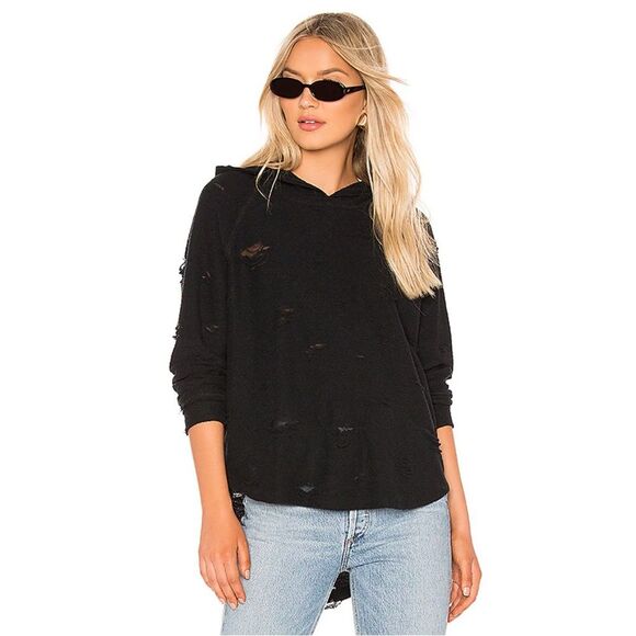 Michael Lauren Rudy Distressed Pullover Hoodie in Black - Picture 1 of 12